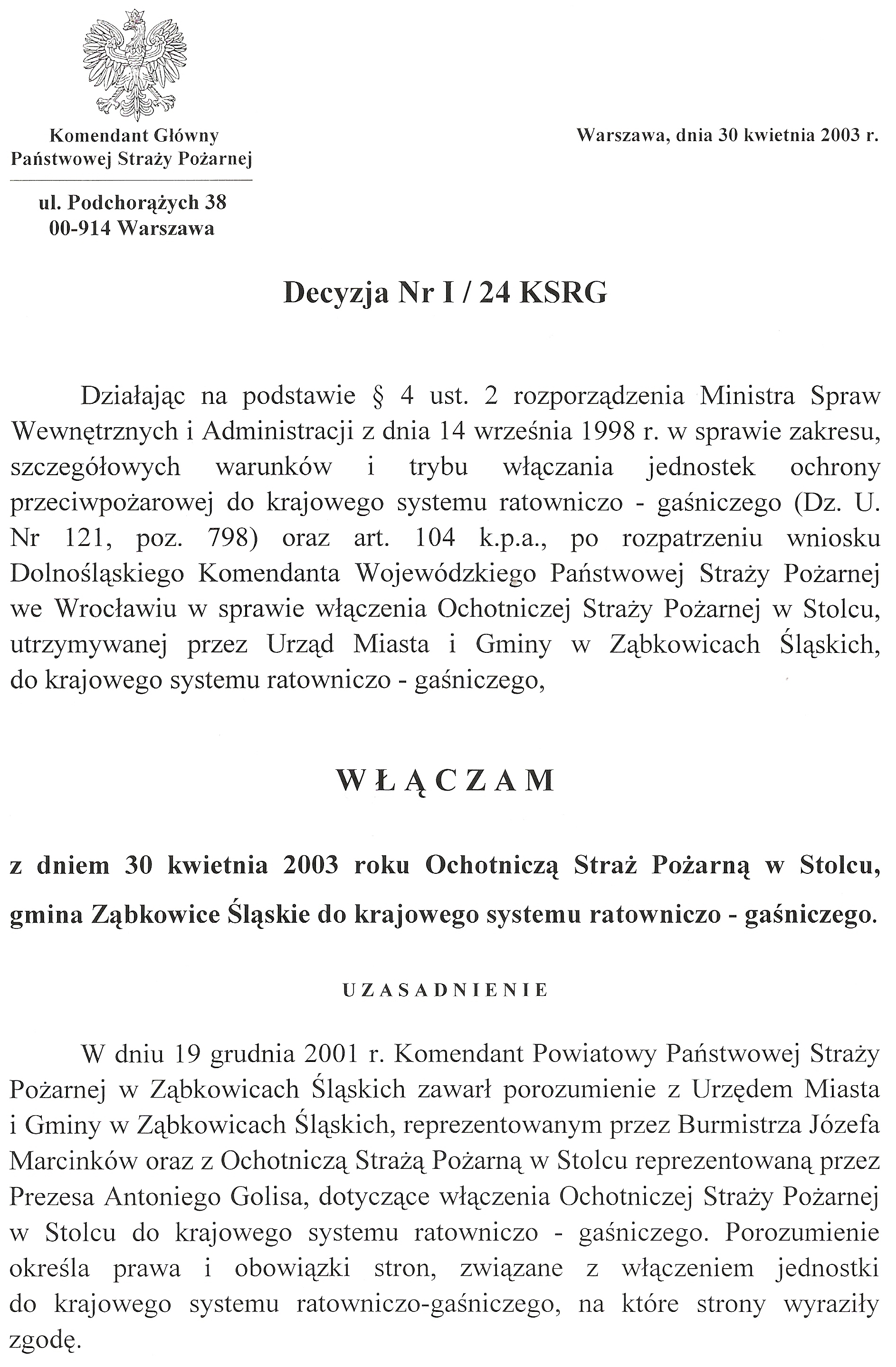 OSP Stolec włączona KSRG